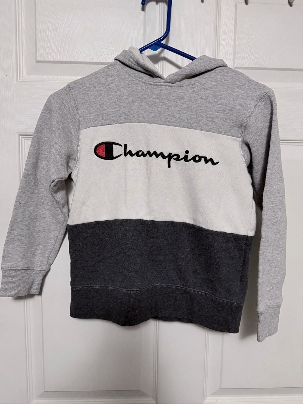 Champion Gray White Dark Gray Colorblock Hoodie